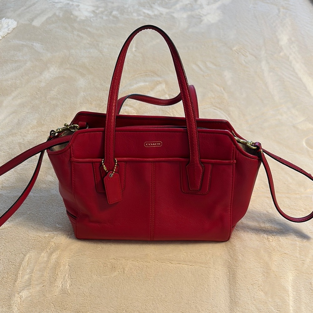 Coach Red Leather Tote Bag